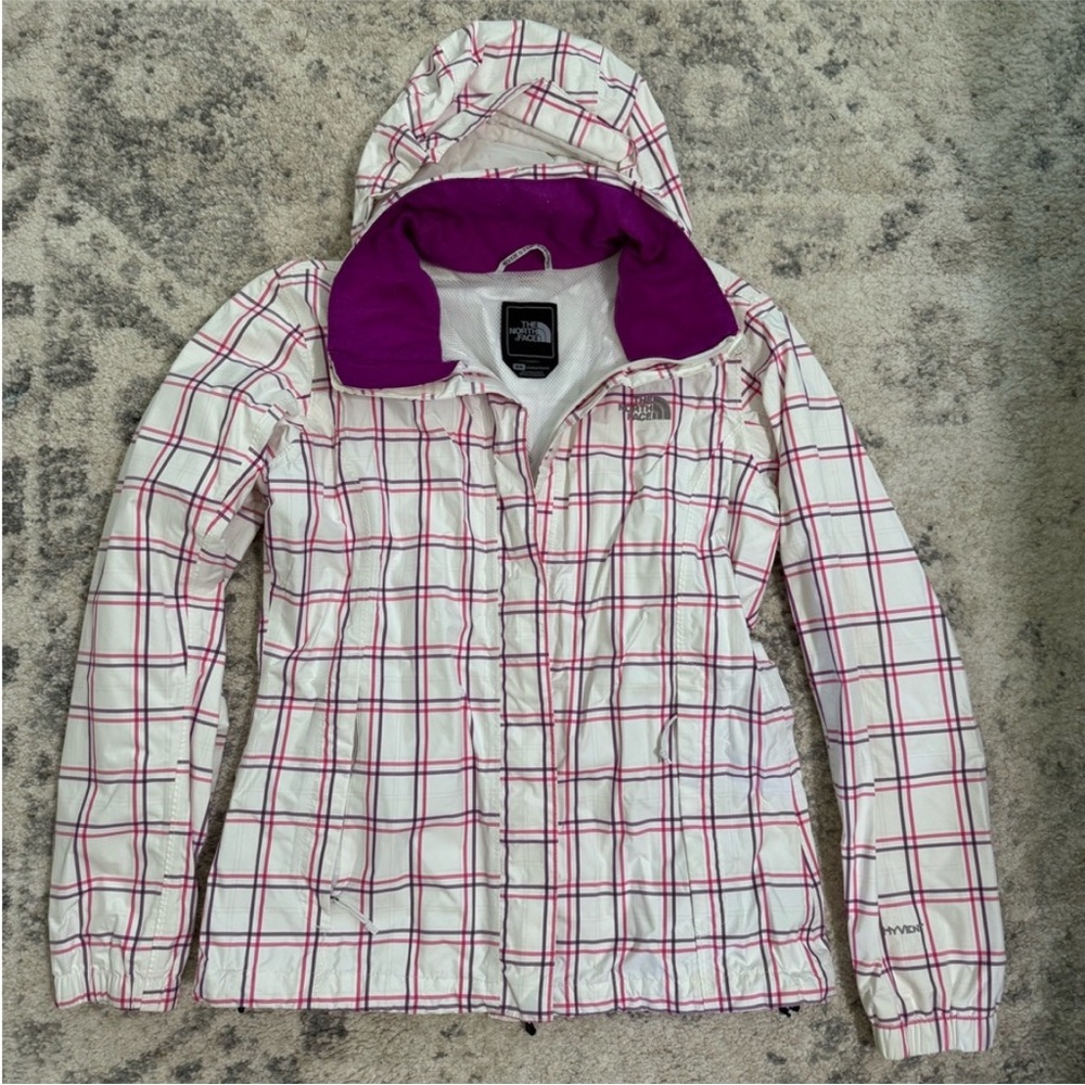 Women's White and Purple Plaid Jacket